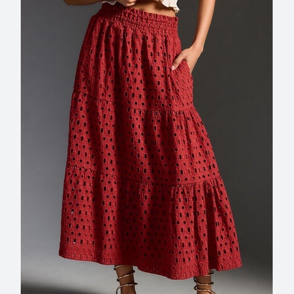 Anthropologie The Somerset Maxi Skirt: Eyelet Edition in Rust Clay Size Medium - Picture 1 of 7